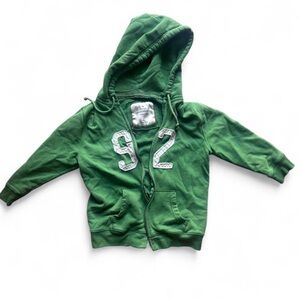 Y2k Vintage Abercrombie & Fitch Green short sleeve zip up Hoodie Number Design